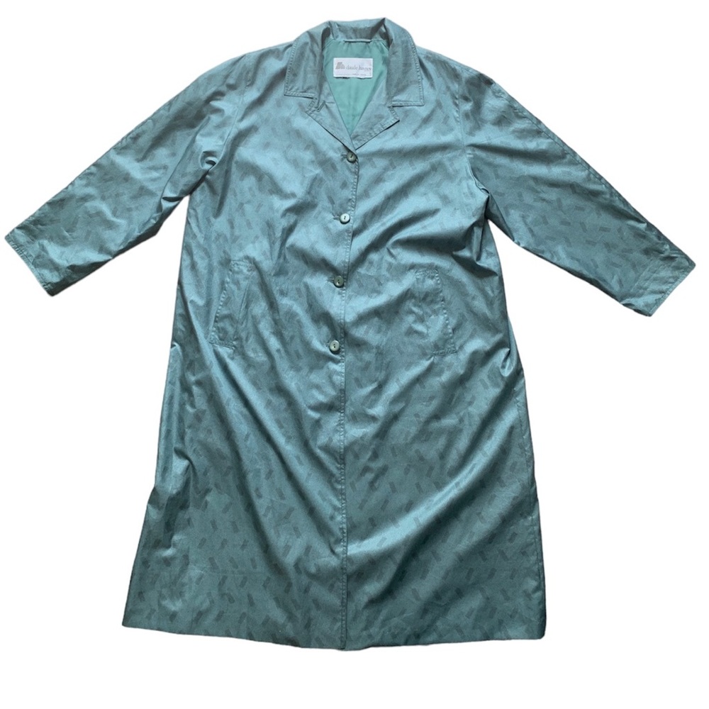 Vintage Claude Harvey Paris Teal Blue Rain Jacket Trench Coat L